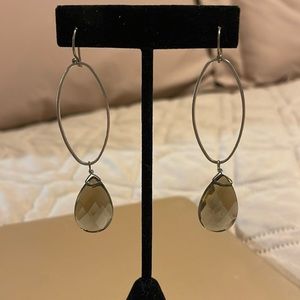 Bebe Silver Wire Earrings w/ Smoky Green Dangles
